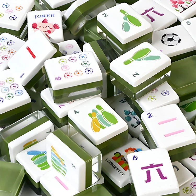 Jubin Mahjong Akrilik Hijau Tentera