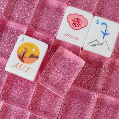 Pink Glitter Acrylic Mahjong Tiles
